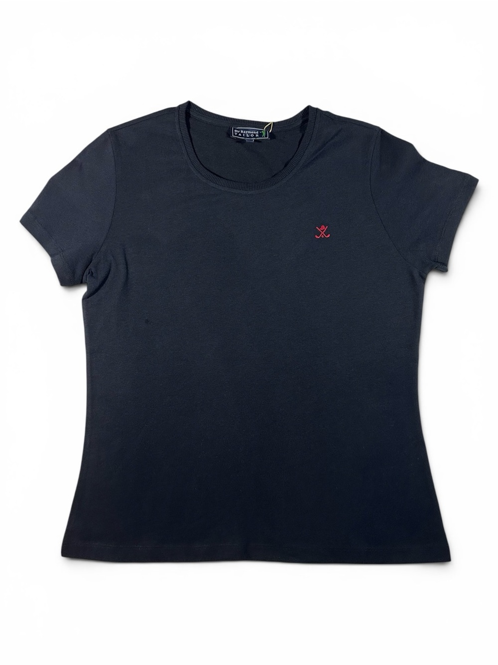 Women’s Black Short Sleeve Crew Tee with Red Logo Accent